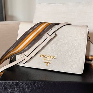 White Prada Vitello Daino Flap Crossbody